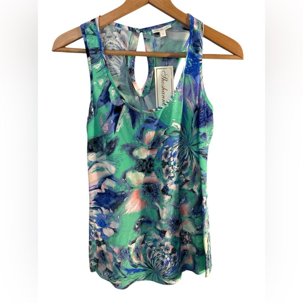 NWT Shoshanna Floral Blouse Tank 💯 Silk Office Vacation Layer Preppy watercolor